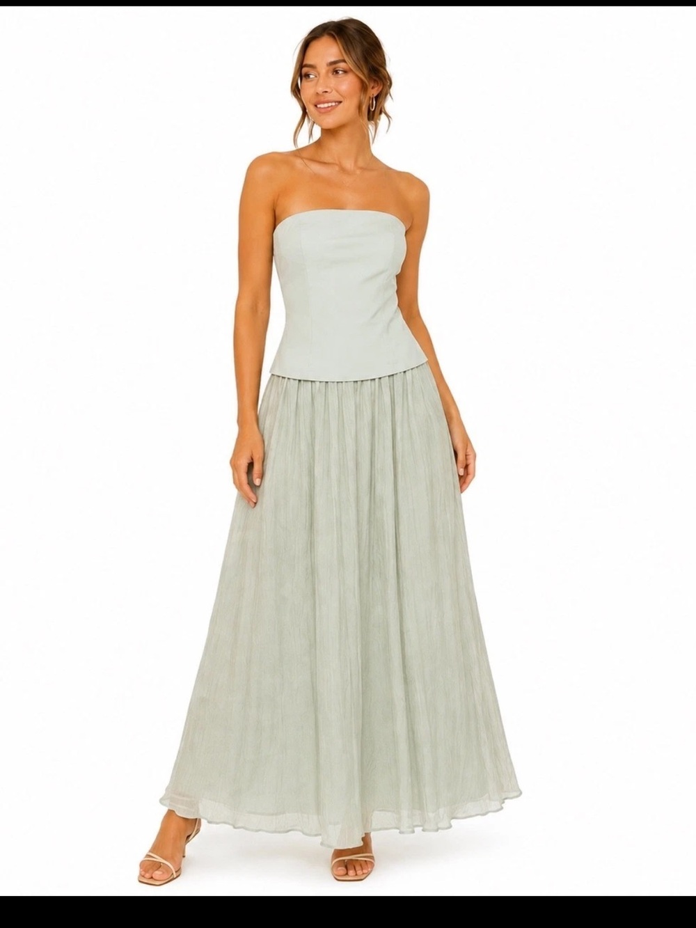 NEW Moon River Women's Strapless Maxi Dress Sage Green Mixed Media Size Small